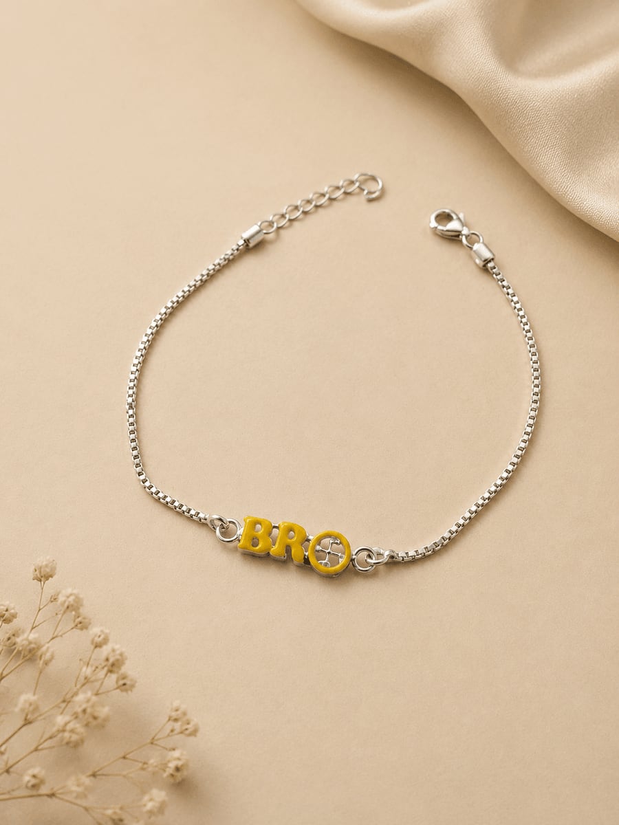 BRO Yellow Enamel Letter Charm Rakhi Bracelet